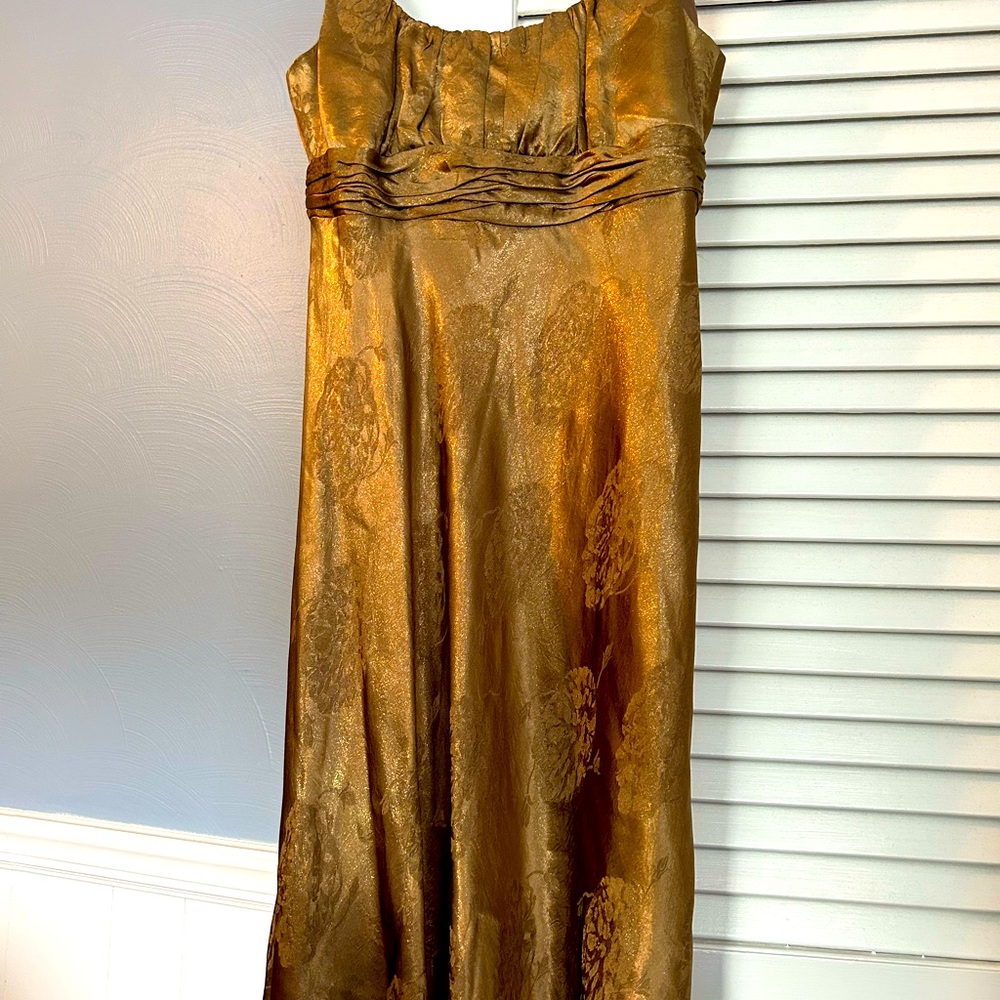 Goldish-bronze gorgeous dress.